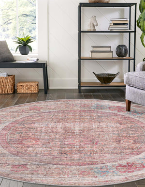Washable Rust Red and Brown 3' 3 x 3' 3 Nostalgia Round Area Rug Easy to Clean Stain Resistant & Durable Polyester Chenille Vintage Distressed Carpet for Sale at Rug Engine