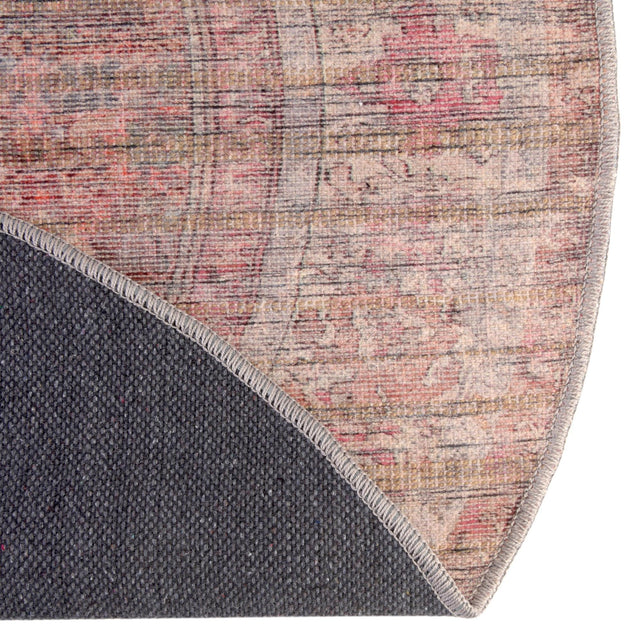 Washable Rust Red and Brown 3' 3 x 3' 3 Nostalgia Round Area Rug Easy to Clean Stain Resistant & Durable Polyester Chenille Vintage Distressed Carpet for Sale at Rug Engine