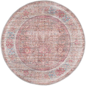 Washable Rust Red and Brown 4' 1 x 4' 1 Nostalgia Round Area Rug Easy to Clean Stain Resistant & Durable Polyester Chenille Vintage Distressed Carpet for Sale at Rug Engine