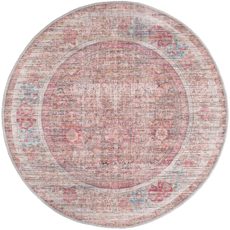 Washable Rust Red and Brown 4' 1 x 4' 1 Nostalgia Round Area Rug Easy to Clean Stain Resistant & Durable Polyester Chenille Vintage Distressed Carpet for Sale at Rug Engine
