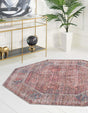 Washable Rust Red and Brown 5' 3 x 5' 3 Nostalgia Octagon Area Rug Easy to Clean Stain Resistant & Durable Polyester Chenille Vintage Distressed Carpet for Sale at Rug Engine