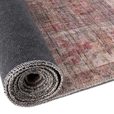 Washable Rust Red and Brown 5' 3 x 5' 3 Nostalgia Octagon Area Rug Easy to Clean Stain Resistant & Durable Polyester Chenille Vintage Distressed Carpet for Sale at Rug Engine