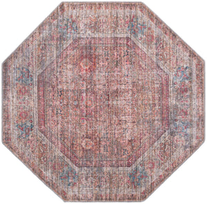 Washable Rust Red and Brown 5' 3 x 5' 3 Nostalgia Octagon Area Rug Easy to Clean Stain Resistant & Durable Polyester Chenille Vintage Distressed Carpet for Sale at Rug Engine