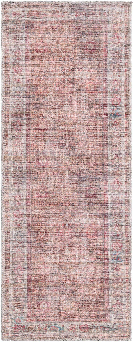 Washable Rust Red and Brown 2' x 5' 1 Nostalgia Runner Area Rug Easy to Clean Stain Resistant & Durable Polyester Chenille Vintage Distressed Carpet for Sale at Rug Engine