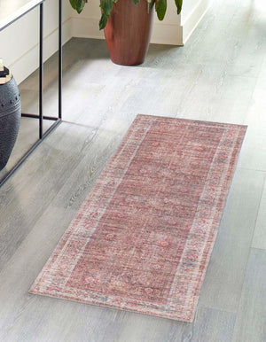 Washable Rust Red and Brown 2' x 10' Nostalgia Runner Area Rug Easy to Clean Stain Resistant & Durable Polyester Chenille Vintage Distressed Carpet for Sale at Rug Engine