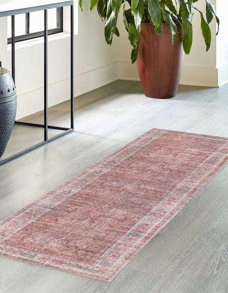 Washable Rust Red and Brown 2' x 8' Nostalgia Runner Area Rug Easy to Clean Stain Resistant & Durable Polyester Chenille Vintage Distressed Carpet for Sale at Rug Engine
