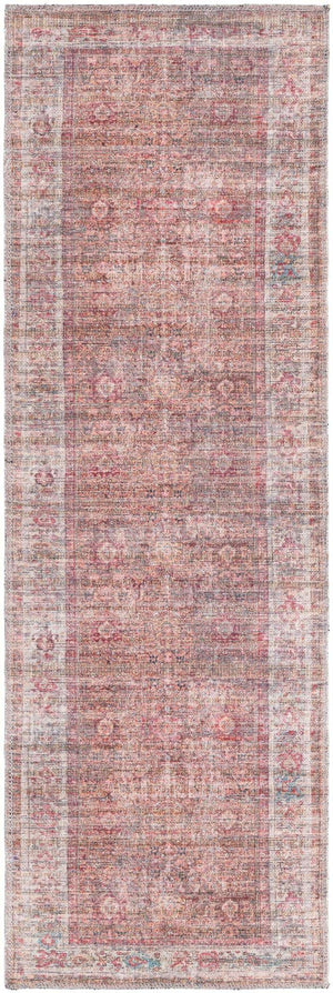 Washable Rust Red and Brown 2' x 6' 1 Nostalgia Runner Area Rug Easy to Clean Stain Resistant & Durable Polyester Chenille Vintage Distressed Carpet for Sale at Rug Engine