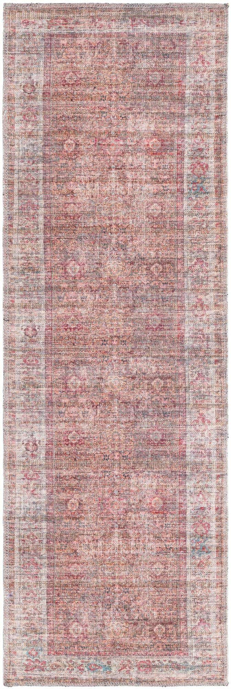 Washable Rust Red and Brown 2' x 6' 1 Nostalgia Runner Area Rug Easy to Clean Stain Resistant & Durable Polyester Chenille Vintage Distressed Carpet for Sale at Rug Engine