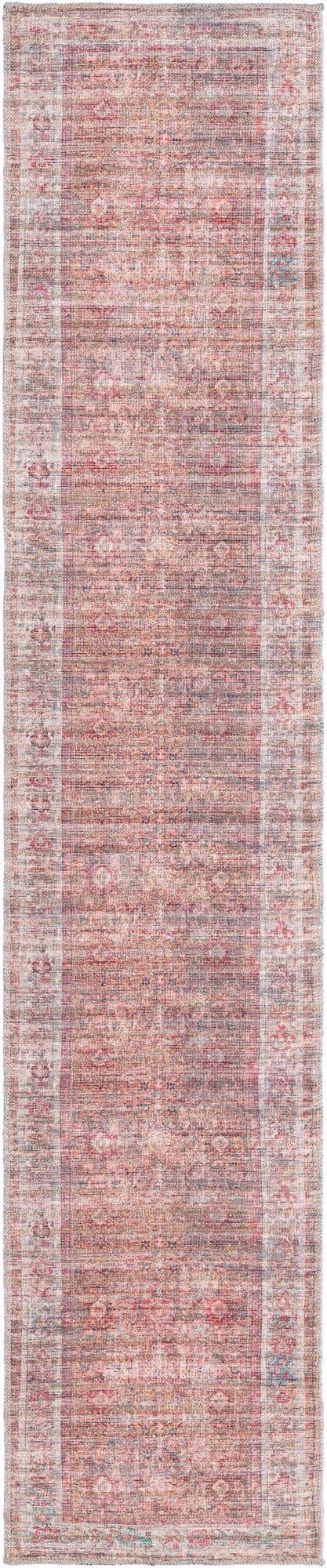 Washable Rust Red and Brown 2' x 10' Nostalgia Runner Area Rug Easy to Clean Stain Resistant & Durable Polyester Chenille Vintage Distressed Carpet for Sale at Rug Engine