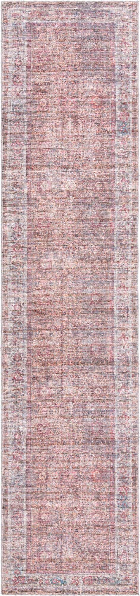 Washable Rust Red and Brown 2' 7 x 12' Nostalgia Runner Area Rug Easy to Clean Stain Resistant & Durable Polyester Chenille Vintage Distressed Carpet for Sale at Rug Engine