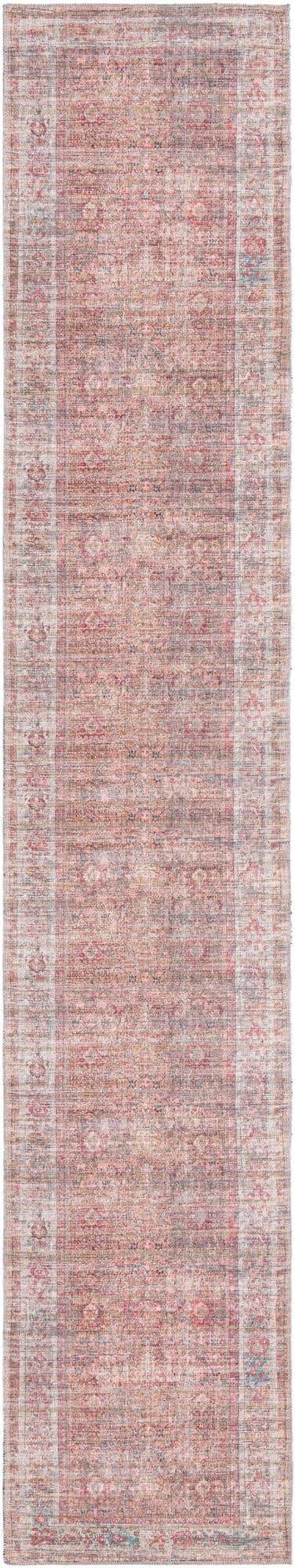 Washable Rust Red and Brown 2' 7 x 14' 1 Nostalgia Runner Area Rug Easy to Clean Stain Resistant & Durable Polyester Chenille Vintage Distressed Carpet for Sale at Rug Engine