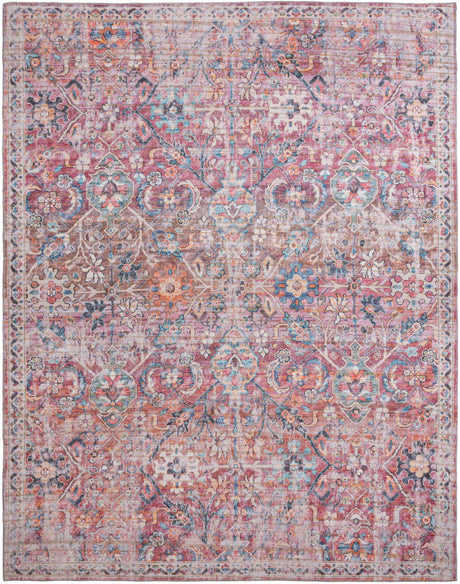 Washable Ivory and Pink 10' 6 x 13' 1 Nostalgia Rectangle Area Rug Easy to Clean Stain Resistant & Durable Polyester Chenille Vintage Distressed Carpet for Sale at Rug Engine