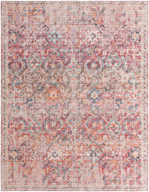 Washable Ivory and Pink 9' 2 x 12' Nostalgia Rectangle Area Rug Easy to Clean Stain Resistant & Durable Polyester Chenille Vintage Distressed Carpet for Sale at Rug Engine