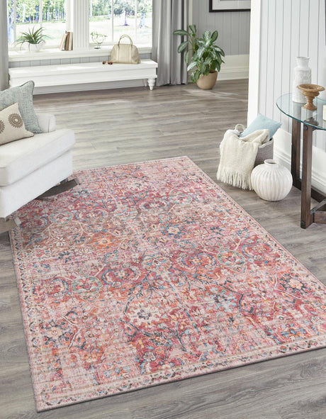 Ivory and Pink 8' x 10' Nostalgia Washable Rectangle Rug