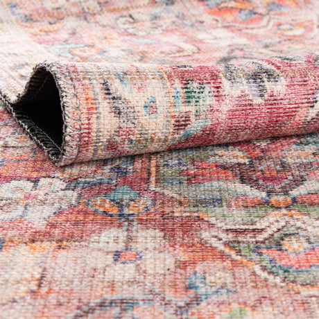 Washable Ivory and Pink 7' 10 x 10' Nostalgia Rectangle Area Rug Easy to Clean Stain Resistant & Durable Polyester Chenille Vintage Distressed Carpet for Sale at Rug Engine
