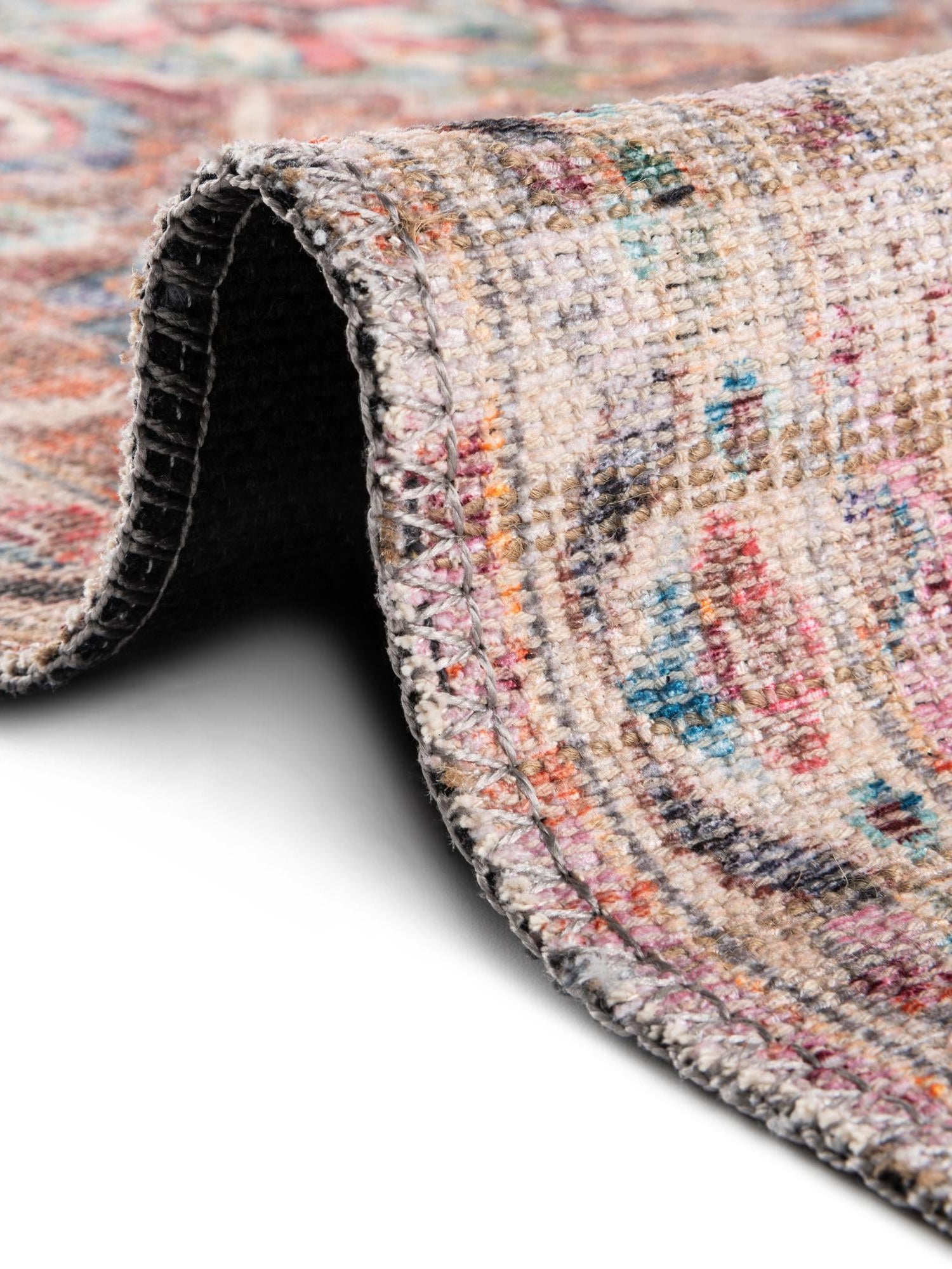 Washable Ivory and Pink 6' 1 x 9' Nostalgia Rectangle Area Rug Easy to Clean Stain Resistant & Durable Polyester Chenille Vintage Distressed Carpet for Sale at Rug Engine