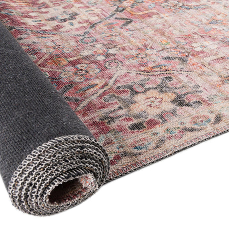 Washable Ivory and Pink 4' 1 x 6' 1 Nostalgia Rectangle Area Rug Easy to Clean Stain Resistant & Durable Polyester Chenille Vintage Distressed Carpet for Sale at Rug Engine