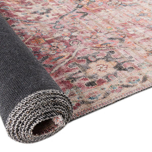Washable Ivory and Pink 5' 3 x 8' Nostalgia Rectangle Area Rug Easy to Clean Stain Resistant & Durable Polyester Chenille Vintage Distressed Carpet for Sale at Rug Engine
