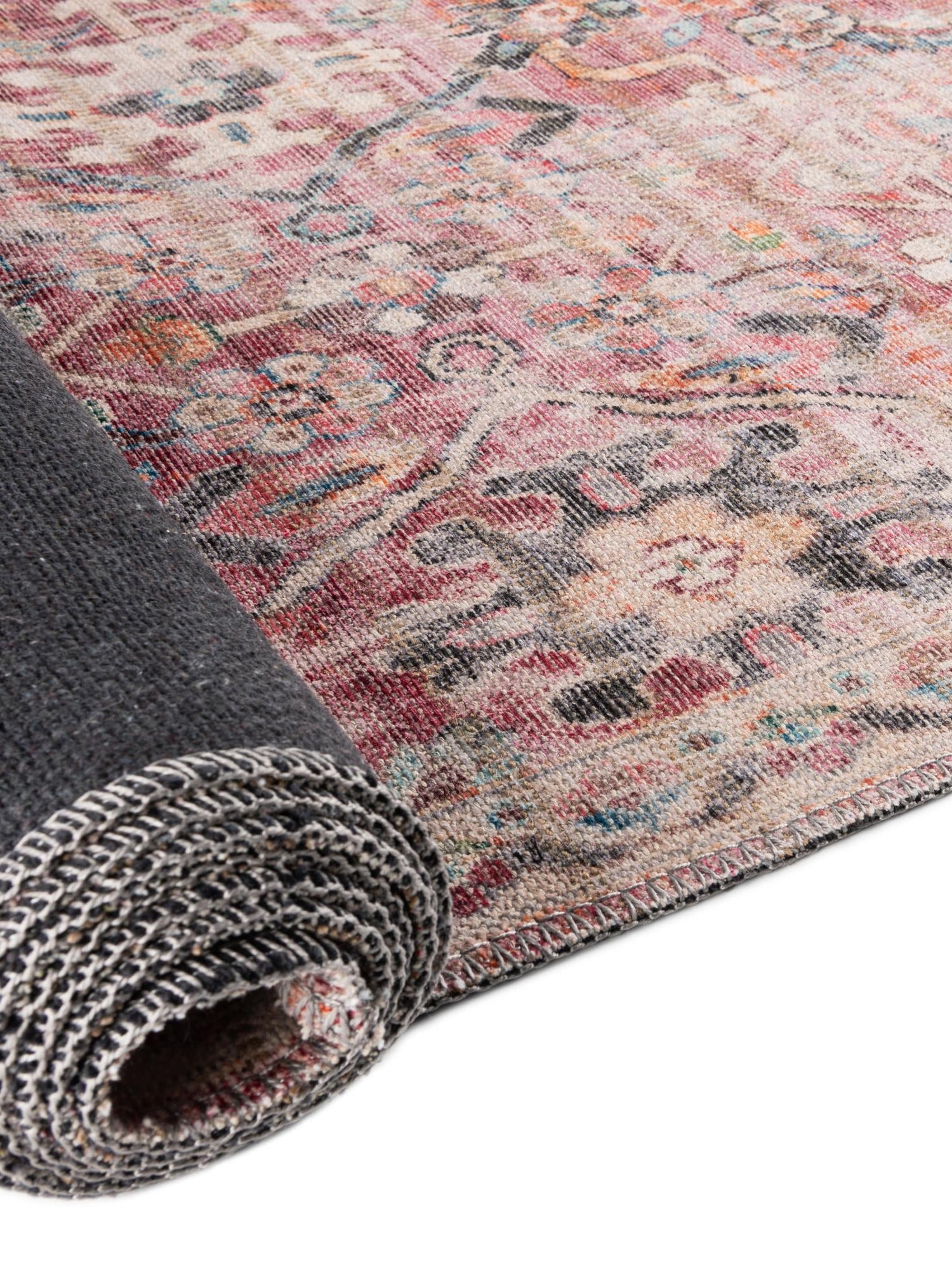 Washable Ivory and Pink 9' 2 x 12' Nostalgia Rectangle Area Rug Easy to Clean Stain Resistant & Durable Polyester Chenille Vintage Distressed Carpet for Sale at Rug Engine