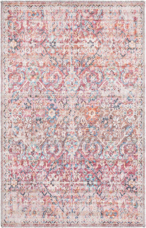 Washable Ivory and Pink 2' x 3' 1 Nostalgia Rectangle Area Rug Easy to Clean Stain Resistant & Durable Polyester Chenille Vintage Distressed Carpet for Sale at Rug Engine