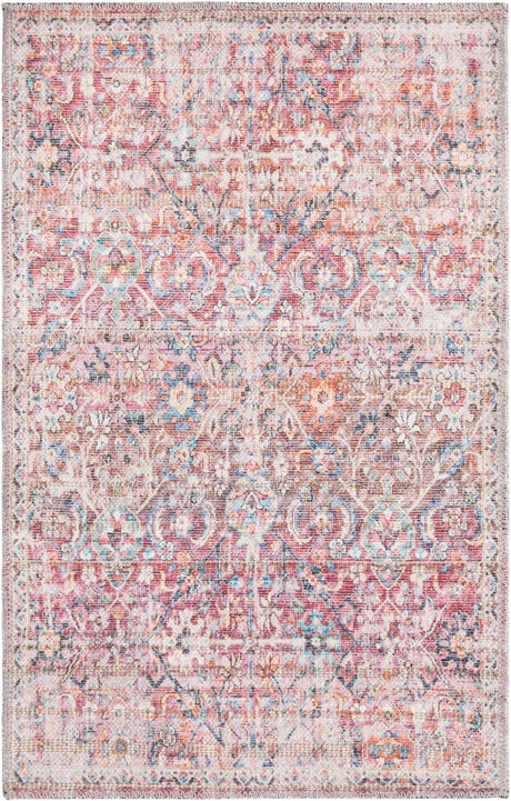 Washable Ivory and Pink 2' x 3' 1 Nostalgia Rectangle Area Rug Easy to Clean Stain Resistant & Durable Polyester Chenille Vintage Distressed Carpet for Sale at Rug Engine
