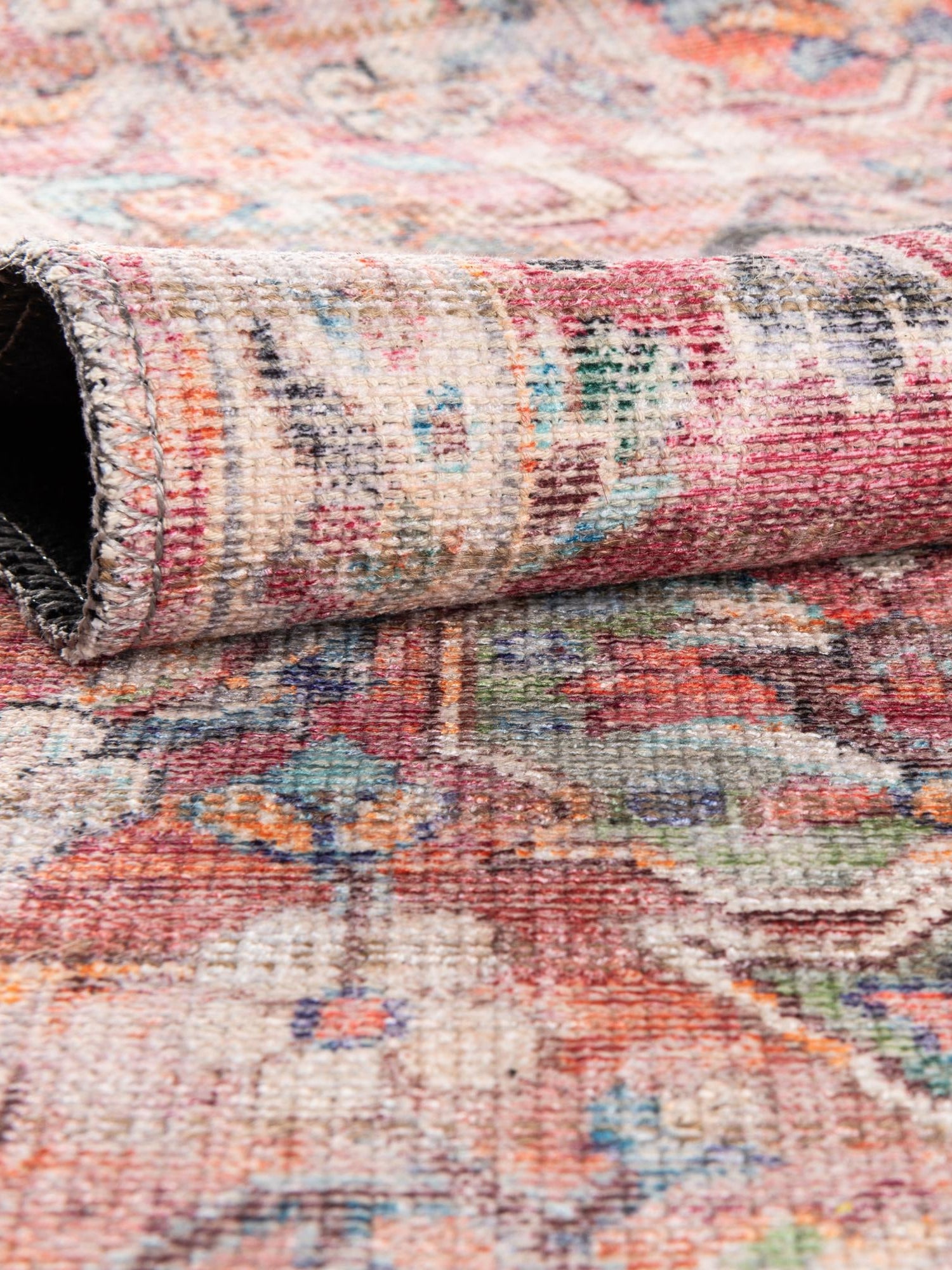 Washable Ivory and Pink 5' 3 x 8' Nostalgia Oval Area Rug Easy to Clean Stain Resistant & Durable Polyester Chenille Vintage Distressed Carpet for Sale at Rug Engine
