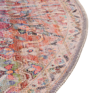 Washable Ivory and Pink 7' 10 x 10' Nostalgia Oval Area Rug Easy to Clean Stain Resistant & Durable Polyester Chenille Vintage Distressed Carpet for Sale at Rug Engine