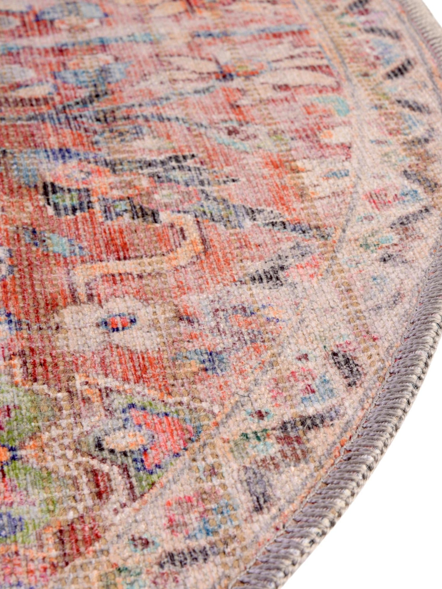 Washable Ivory and Pink 4' 1 x 6' 1 Nostalgia Oval Area Rug Easy to Clean Stain Resistant & Durable Polyester Chenille Vintage Distressed Carpet for Sale at Rug Engine