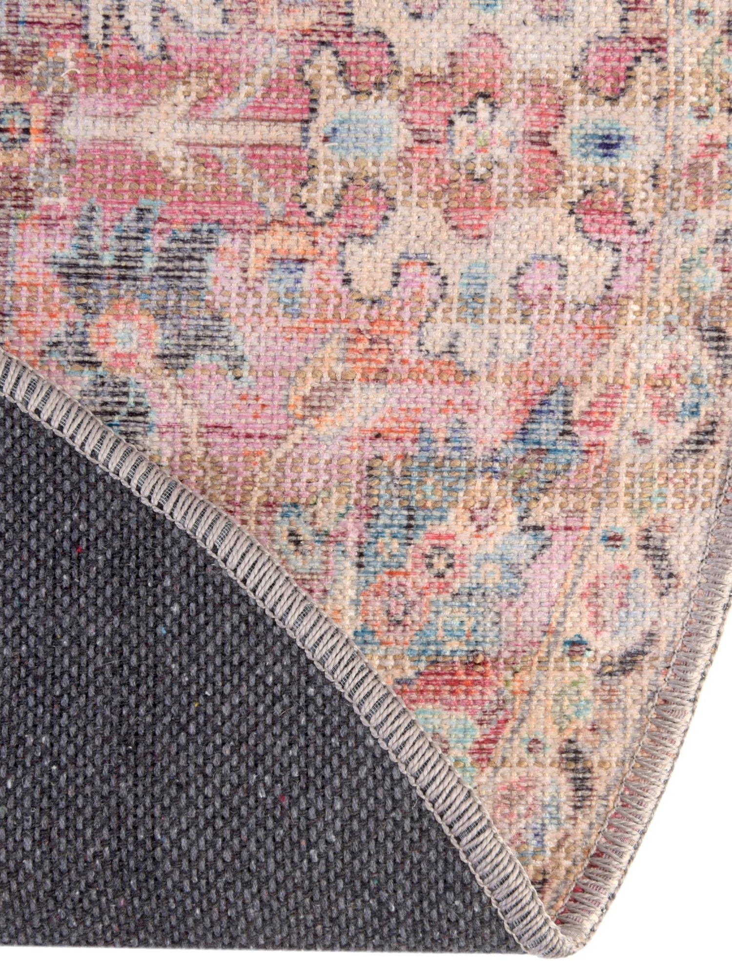Washable Ivory and Pink 4' 1 x 6' 1 Nostalgia Oval Area Rug Easy to Clean Stain Resistant & Durable Polyester Chenille Vintage Distressed Carpet for Sale at Rug Engine