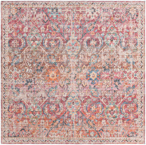 Washable Ivory and Pink 7' 10 x 7' 10 Nostalgia Square Area Rug Easy to Clean Stain Resistant & Durable Polyester Chenille Vintage Distressed Carpet for Sale at Rug Engine
