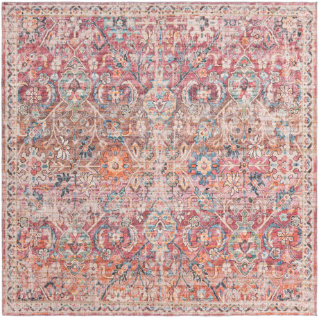Washable Ivory and Pink 7' 10 x 7' 10 Nostalgia Square Area Rug Easy to Clean Stain Resistant & Durable Polyester Chenille Vintage Distressed Carpet for Sale at Rug Engine