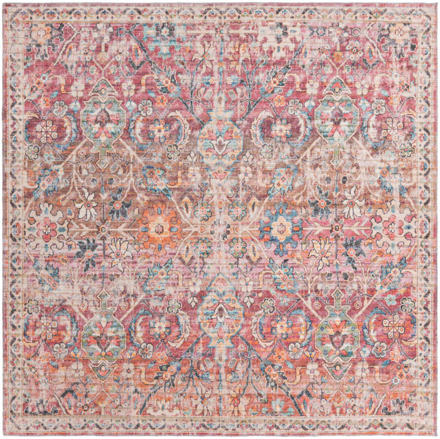 Washable Ivory and Pink 7' 10 x 7' 10 Nostalgia Square Area Rug Easy to Clean Stain Resistant & Durable Polyester Chenille Vintage Distressed Carpet for Sale at Rug Engine