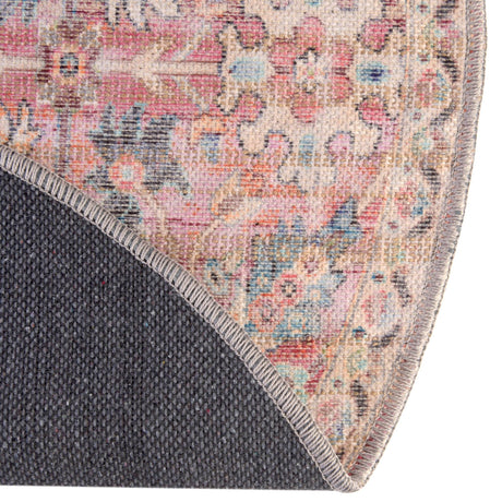 Washable Ivory and Pink 3' 3 x 3' 3 Nostalgia Round Area Rug Easy to Clean Stain Resistant & Durable Polyester Chenille Vintage Distressed Carpet for Sale at Rug Engine