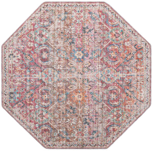 Ivory and Pink 5' 3 x 5' 3 Nostalgia Washable Octagon Rug