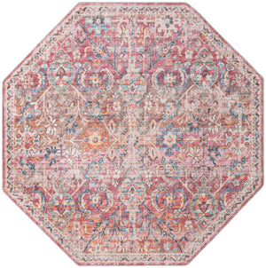 Washable Ivory and Pink 7' 10 x 7' 10 Nostalgia Octagon Area Rug Easy to Clean Stain Resistant & Durable Polyester Chenille Vintage Distressed Carpet for Sale at Rug Engine