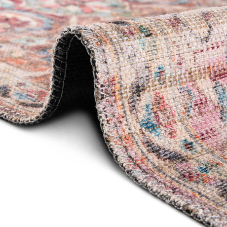 Washable Ivory and Pink 2' x 5' 1 Nostalgia Runner Area Rug Easy to Clean Stain Resistant & Durable Polyester Chenille Vintage Distressed Carpet for Sale at Rug Engine