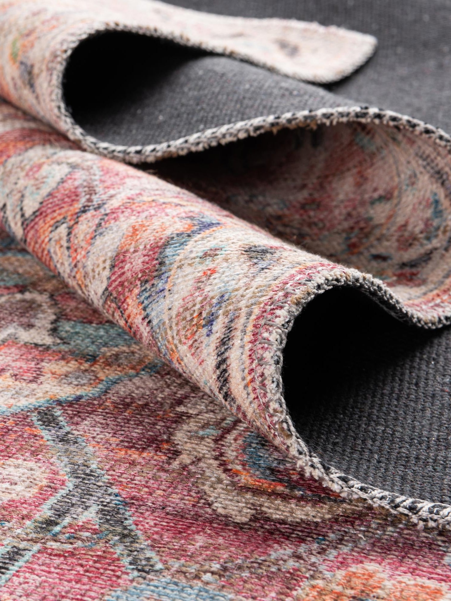 Washable Ivory and Pink 2' 7 x 14' 1 Nostalgia Runner Area Rug Easy to Clean Stain Resistant & Durable Polyester Chenille Vintage Distressed Carpet for Sale at Rug Engine