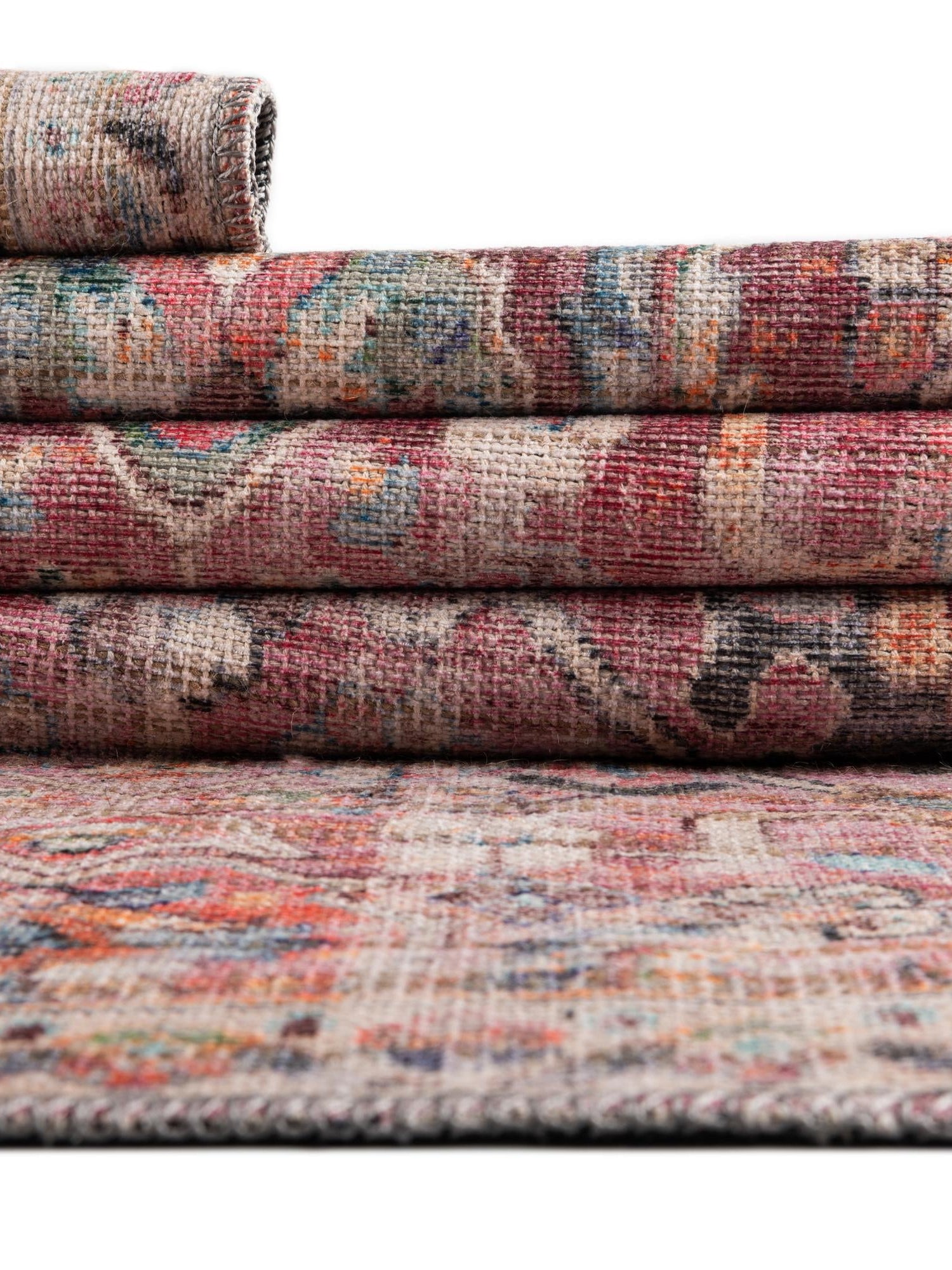 Washable Ivory and Pink 2' 7 x 14' 1 Nostalgia Runner Area Rug Easy to Clean Stain Resistant & Durable Polyester Chenille Vintage Distressed Carpet for Sale at Rug Engine