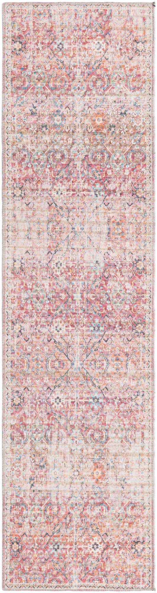 Washable Ivory and Pink 2' x 8' Nostalgia Runner Area Rug Easy to Clean Stain Resistant & Durable Polyester Chenille Vintage Distressed Carpet for Sale at Rug Engine
