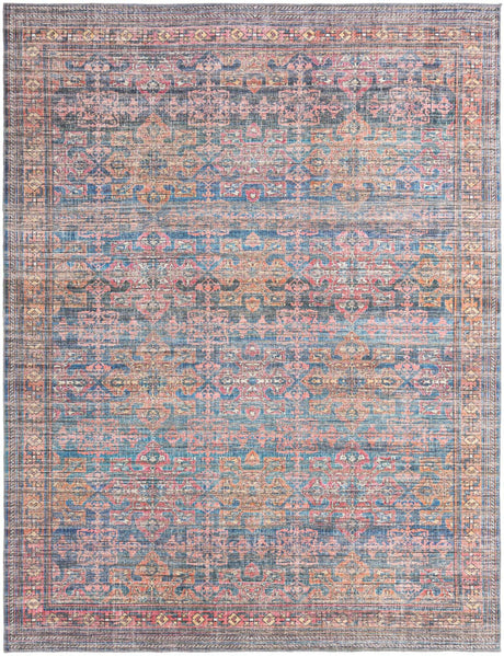 Washable Antique Blue 9' 2 x 12' Nostalgia Rectangle Area Rug Easy to Clean Stain Resistant & Durable Polyester Chenille Vintage Distressed Carpet for Sale at Rug Engine