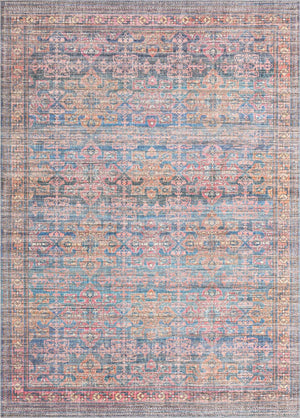 Washable Antique Blue 7' 3 x 10' Nostalgia Rectangle Area Rug Easy to Clean Stain Resistant & Durable Polyester Chenille Vintage Distressed Carpet for Sale at Rug Engine
