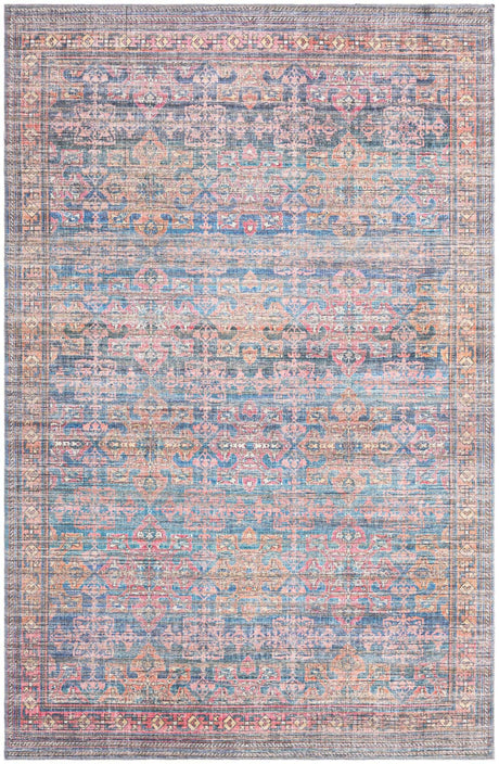 Washable Antique Blue 6' x 9' Nostalgia Washable Rectangle Area Rug Easy to Clean Stain Resistant & Durable Polyester Chenille Vintage Distressed Carpet for Sale at Rug Engine