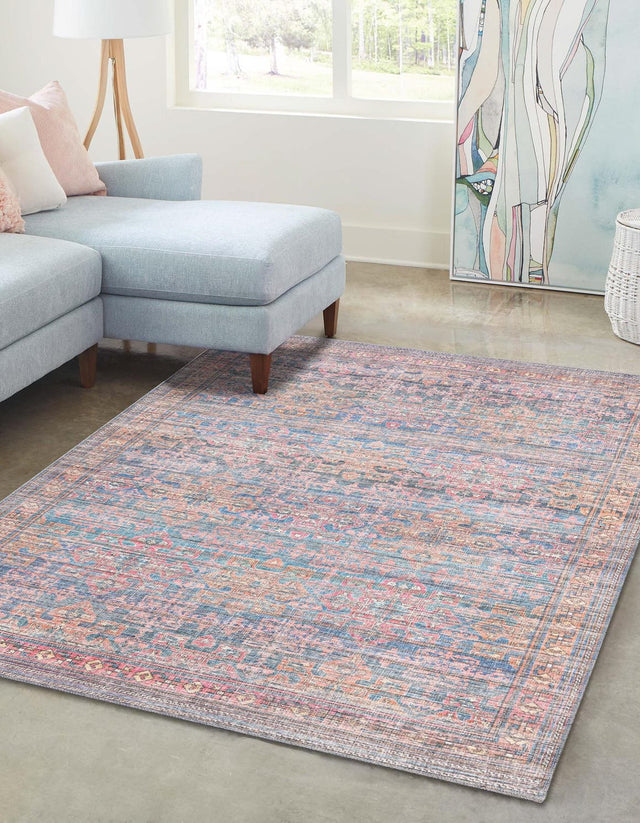 Washable Antique Blue 9' 2 x 12' Nostalgia Rectangle Area Rug Easy to Clean Stain Resistant & Durable Polyester Chenille Vintage Distressed Carpet for Sale at Rug Engine