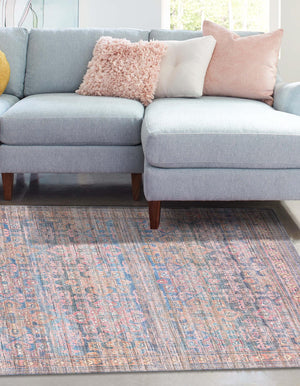 Washable Antique Blue 4' x 6' Nostalgia Washable Rectangle Area Rug Easy to Clean Stain Resistant & Durable Polyester Chenille Vintage Distressed Carpet for Sale at Rug Engine