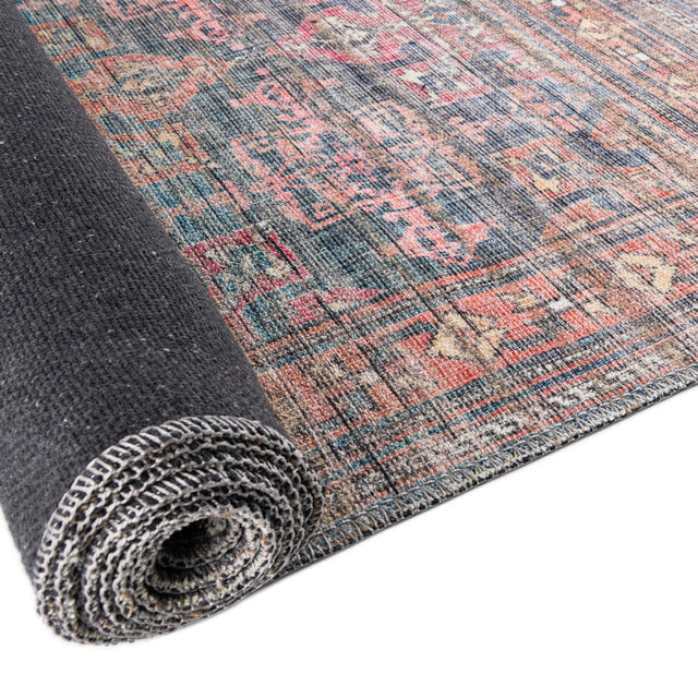 Washable Antique Blue 9' 2 x 12' Nostalgia Rectangle Area Rug Easy to Clean Stain Resistant & Durable Polyester Chenille Vintage Distressed Carpet for Sale at Rug Engine