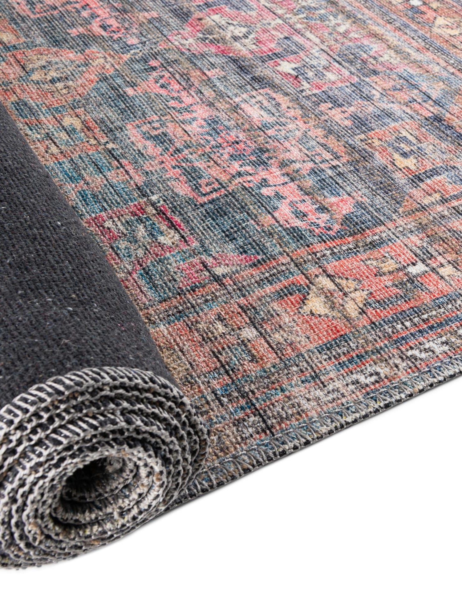 Washable Antique Blue 6' x 9' Nostalgia Washable Rectangle Area Rug Easy to Clean Stain Resistant & Durable Polyester Chenille Vintage Distressed Carpet for Sale at Rug Engine
