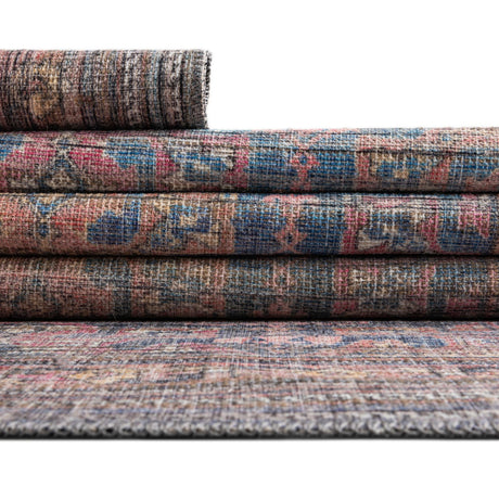 Washable Antique Blue 3' 3 x 5' 3 Nostalgia Rectangle Area Rug Easy to Clean Stain Resistant & Durable Polyester Chenille Vintage Distressed Carpet for Sale at Rug Engine