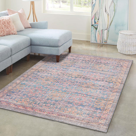 Washable Antique Blue 3' 3 x 5' 3 Nostalgia Rectangle Area Rug Easy to Clean Stain Resistant & Durable Polyester Chenille Vintage Distressed Carpet for Sale at Rug Engine