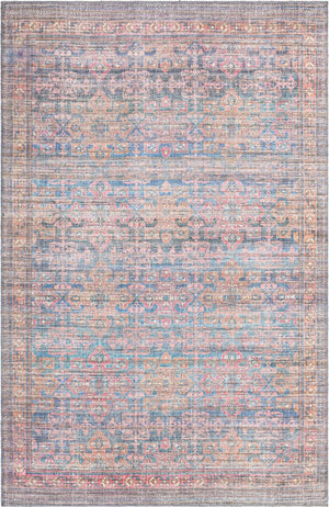 Washable Antique Blue 5' 3 x 8' Nostalgia Washable Rectangle Area Rug Easy to Clean Stain Resistant & Durable Polyester Chenille Vintage Distressed Carpet for Sale at Rug Engine