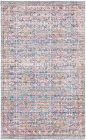 Washable Antique Blue 3' 3 x 5' 3 Nostalgia Rectangle Area Rug Easy to Clean Stain Resistant & Durable Polyester Chenille Vintage Distressed Carpet for Sale at Rug Engine